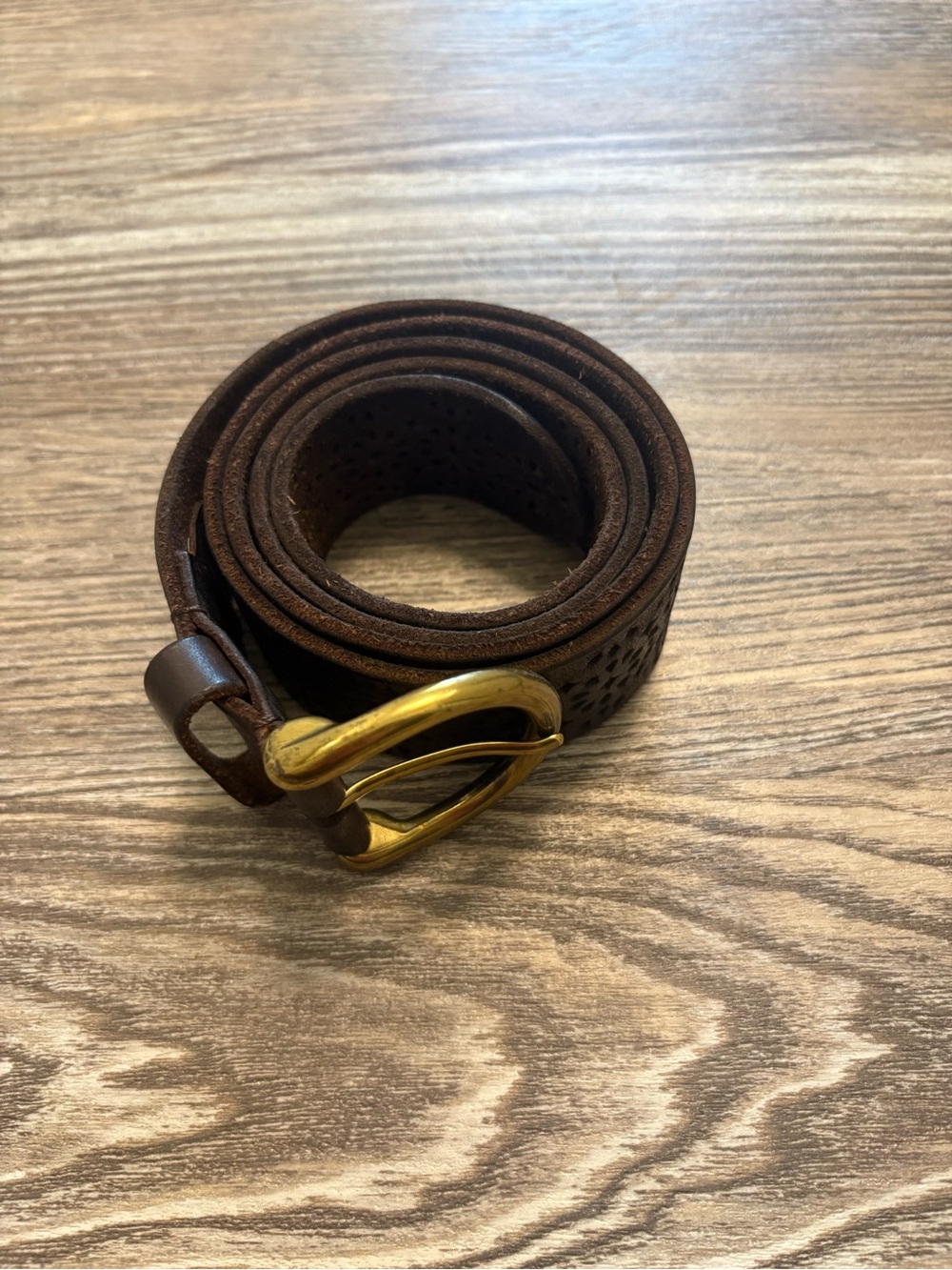 Lucky Brand Brown Laser Cut Leather Belt with Hold Tone Buckle Medium